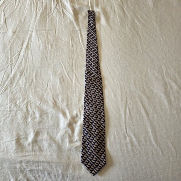 Gucci 100% Silk Men’s Tie Blue Beige Gold Abstract Pattern Made in Italy Vintage - Picture 4 of 12